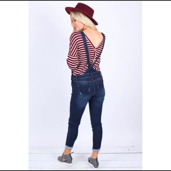 DARK DENIM WASH DISTRESSED OVERALLS - Picture 4 of 4